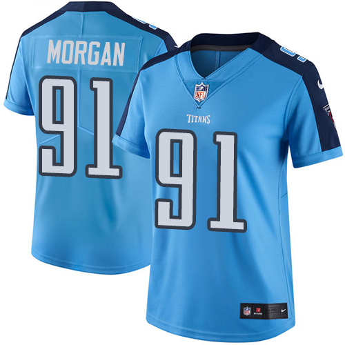 Women's Limited Derrick Morgan Nike Jersey Light Blue - #91 Rush NFL Tennessee Titans